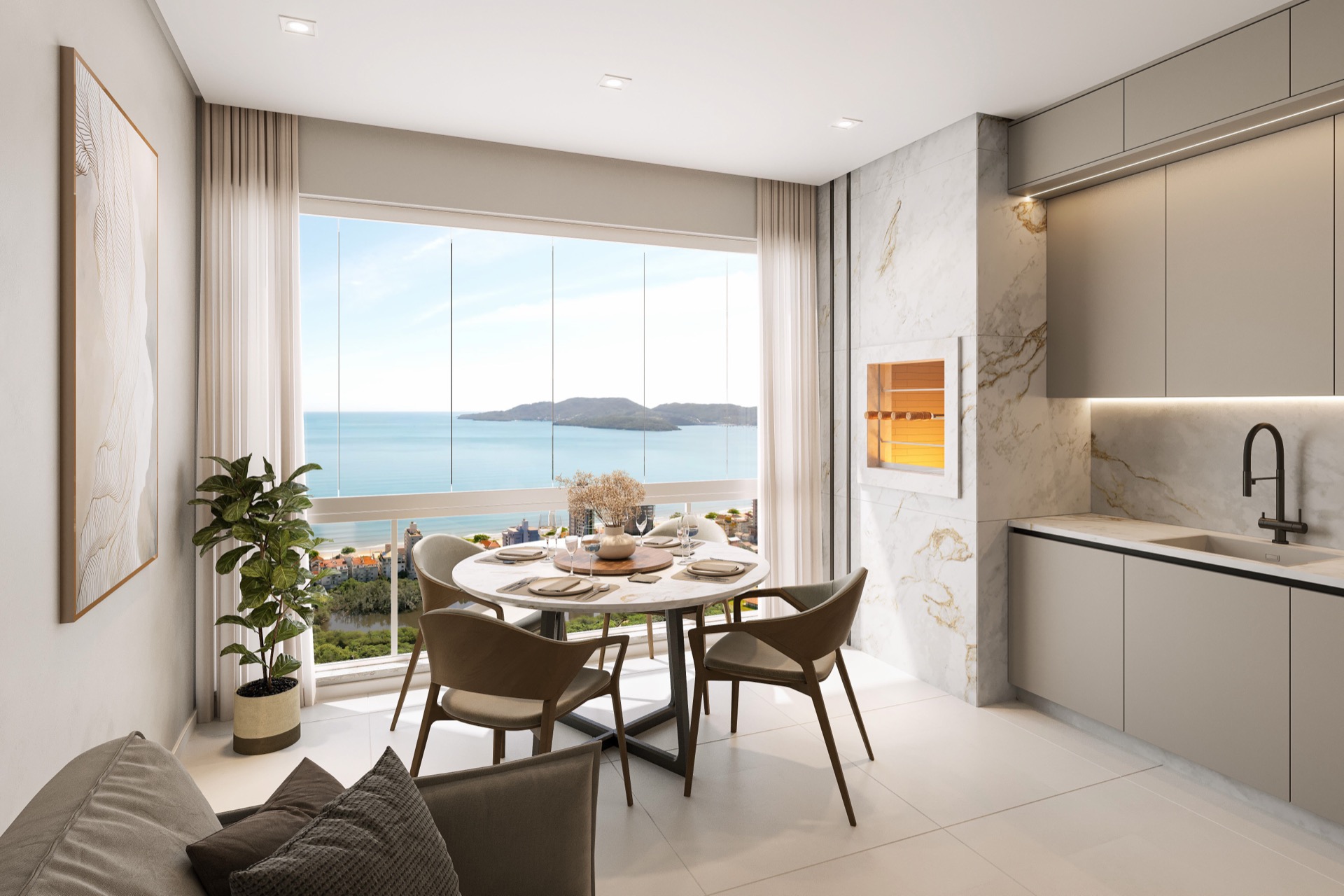 Living com vista mar - AP Towers Porto Belo