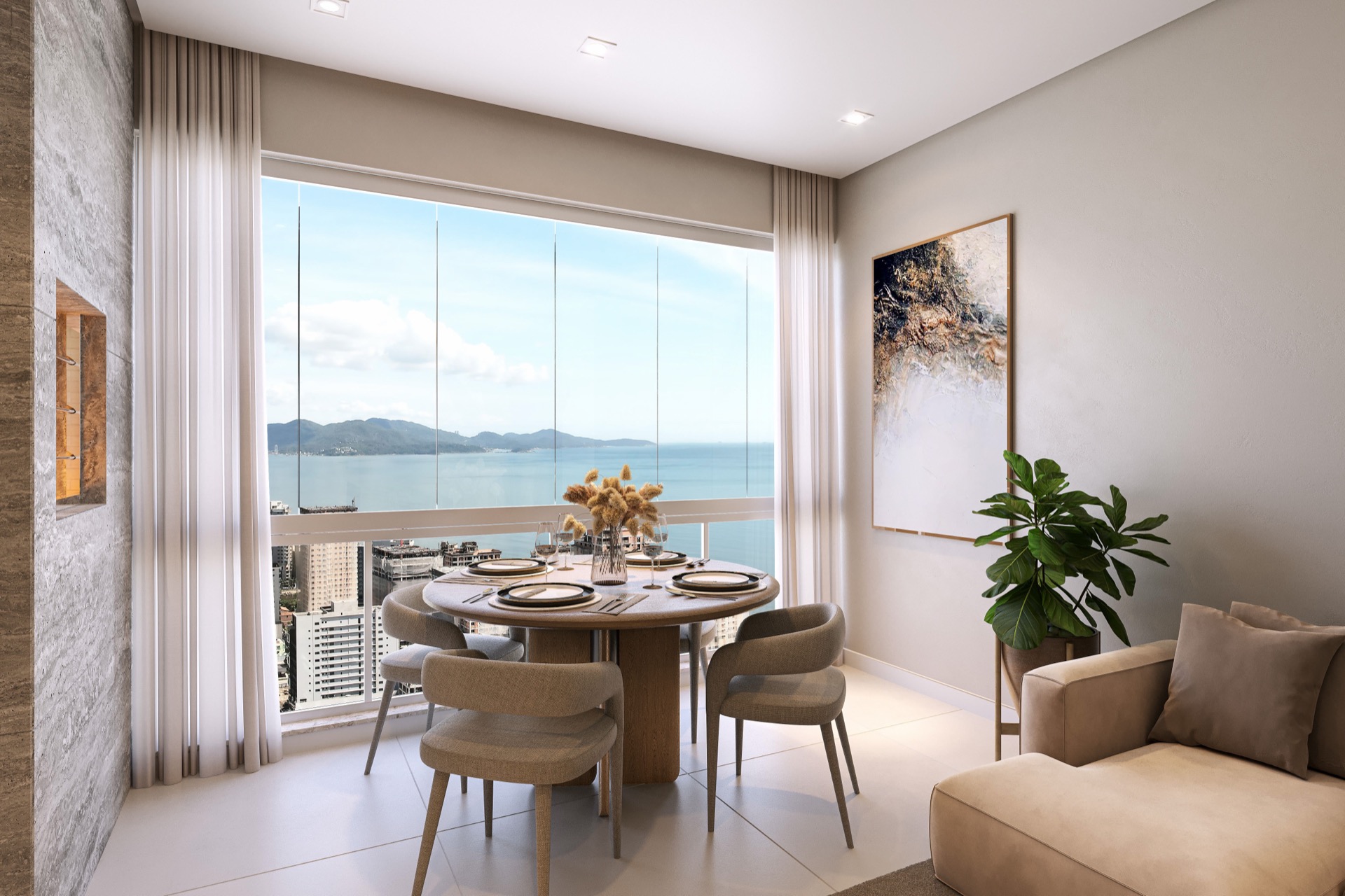 Sala de jantar com vista para o mar